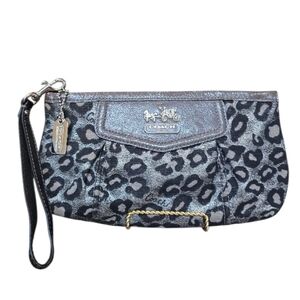 Coach Madison Ocelot Print Silver Black Metallic Canvas Wristlet